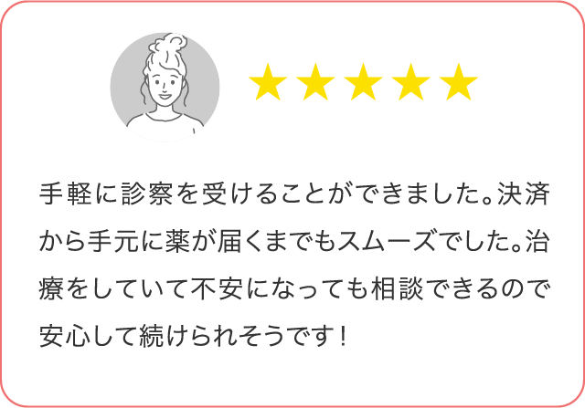 手軽に診療を受けることができました。決済から手元に薬が届くまでもスムーズでした。
